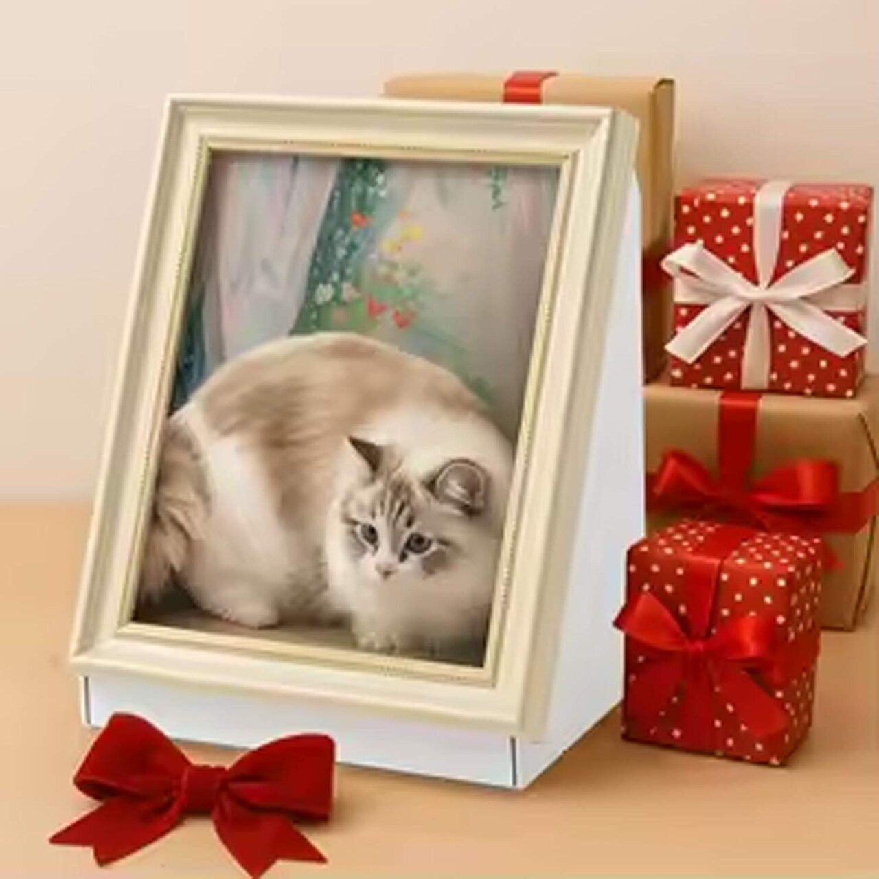 Double Sided Oil Painting Cat House Scratcher Cardboard Condo Indoor Cat Bed 16.92" x 12.60" x 20.86"